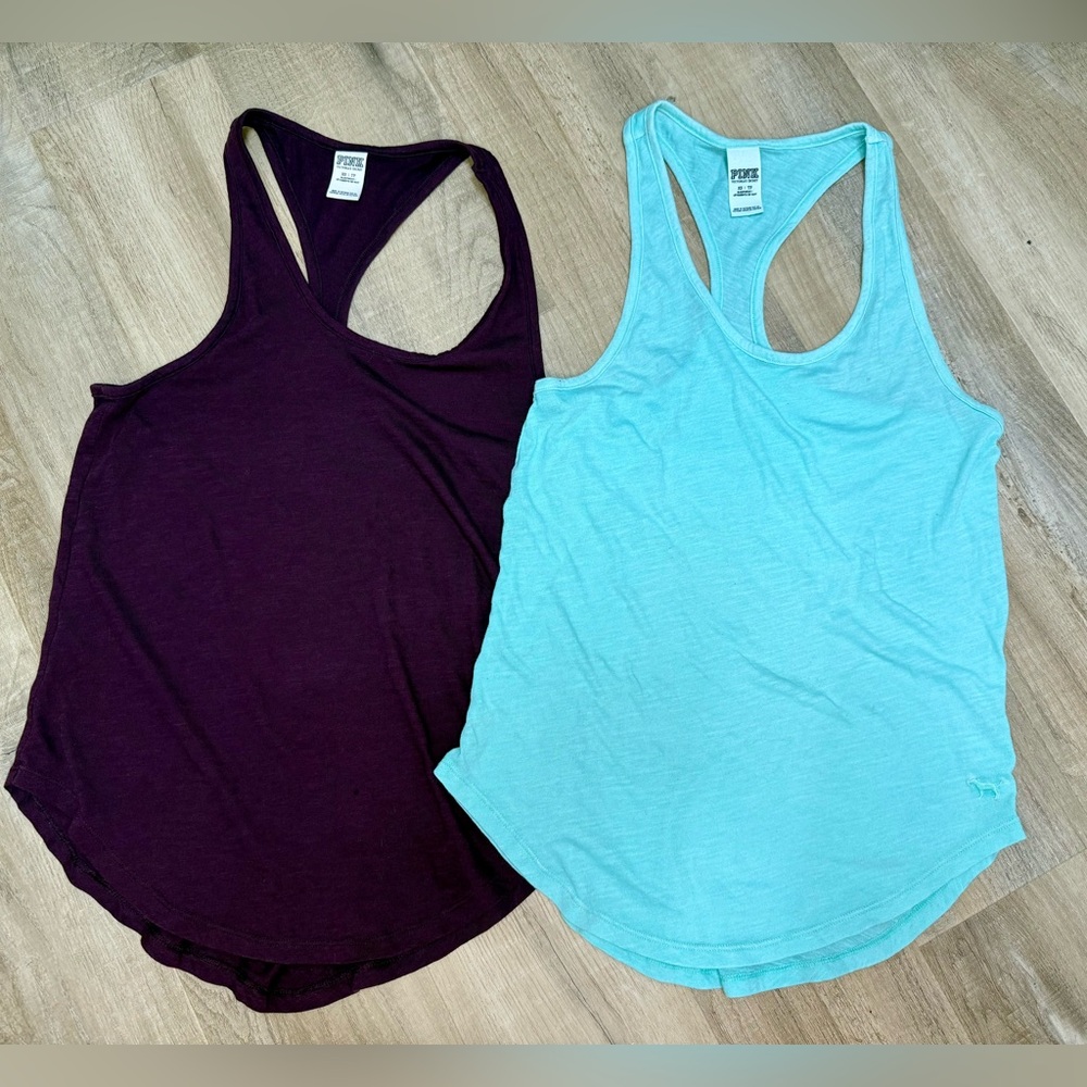 PINK Victoria's Secret Burgundy and Teal racer back tank tops